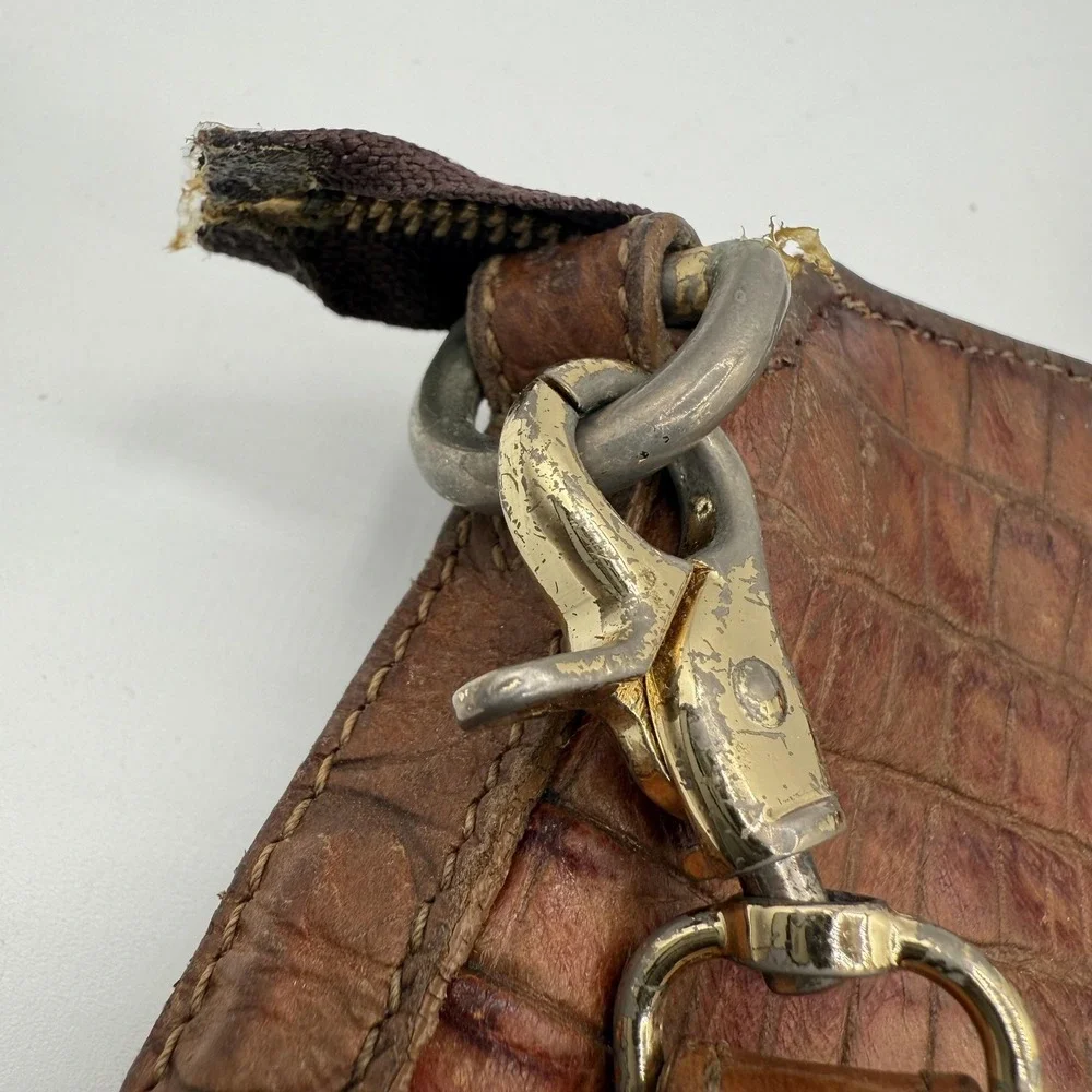 Brahmin Satchel Womens Brown Embossed Croc Leather Shoulder Bag Purse Distressed